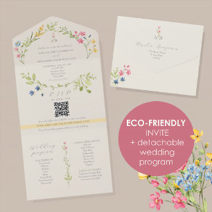 Ökologische Wildblumenhochzeit All In One Einladung