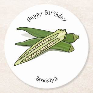 Okra-Cartoon-Abbildung Runder Pappuntersetzer