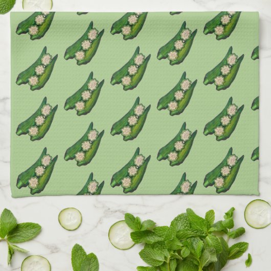 Okra Pods Veggie Gemüse Gumbo Südliche Lebensmitte Geschirrtuch (Gefaltet)