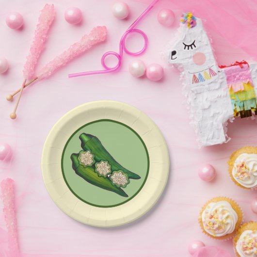 Okra Pods Veggie Gemüse Gumbo Südliche Lebensmitte Pappteller (Party)