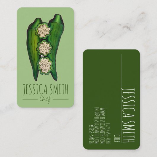 Okra Pods Veggie Gemüse Gumbo Südliche Lebensmitte Visitenkarte (Vorne/Hinten)