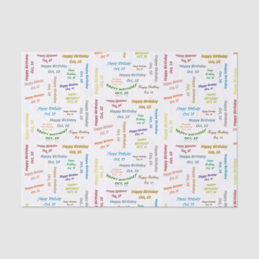 Oktober, 10 Geburtstags-Tissue Paper Seidenpapier (Vorderseite)