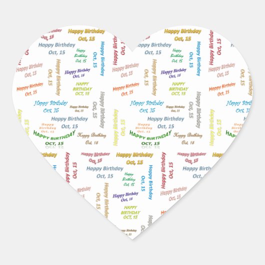 Oktober, 15 Geburtstagsticker Herz-Aufkleber (Vorderseite)