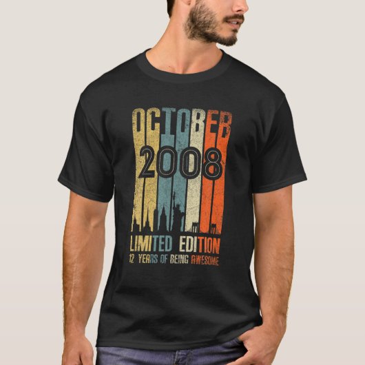 Oktober 2008 T 12 Year Old 2008 Birthday Geschenk T-Shirt (Vorderseite)