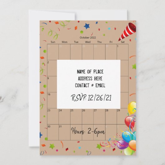 Oktober 2022 Terminkalender Glückwunsch Einladung (Rückseite)