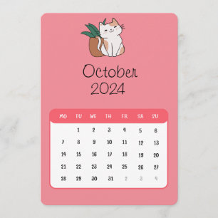 Oktober 2024 Stand Alone Cat and Pflanze Kalender Menükarte