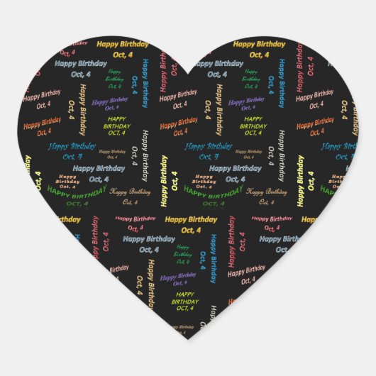 Oktober, 4 Geburtstagsticker Herz-Aufkleber (Vorderseite)
