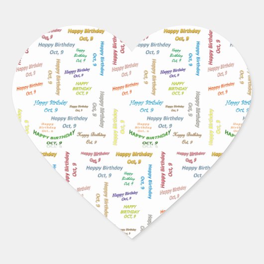 Oktober, 9 Geburtstagsticker Herz-Aufkleber (Vorderseite)