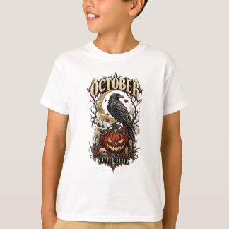 Oktober After Dark Rabe Kürbis Halloween T-Shirt
