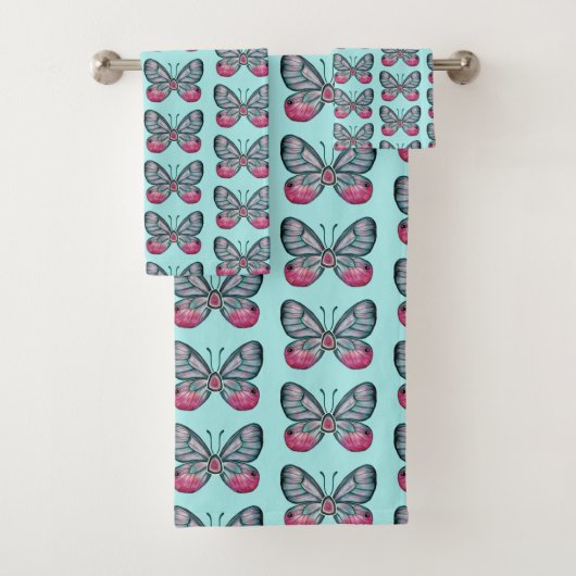 Oktober Aquamarin Glasswing Butterfly Design Badhandtuch Set (Insitu)