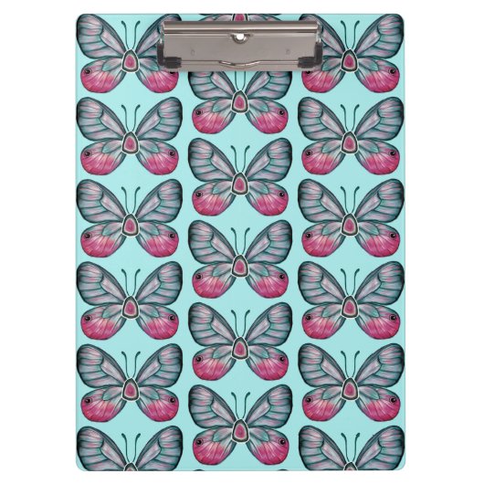 Oktober Aquamarin Glasswing Butterfly Design Klemmbrett (Vorderseite)