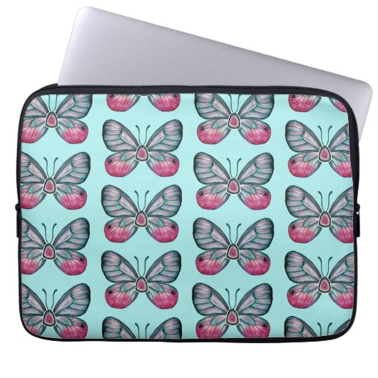 Oktober Aquamarin Glasswing Butterfly Design Laptopschutzhülle (Vorderseite)