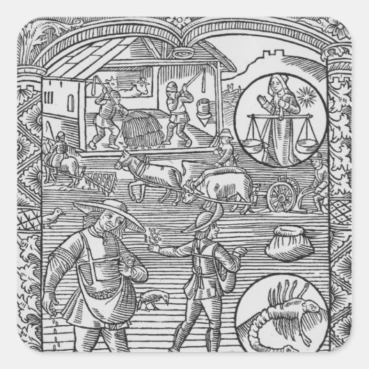 Oktober, Aussaat, Pflügen und Dreschen, Quadratischer Aufkleber (Vorderseite)