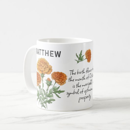 Oktober Birth Blume Marigold Add Name Kaffeetasse (Vorderseite Links)