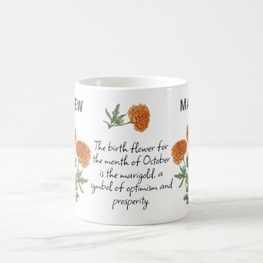 Oktober Birth Blume Marigold Add Name Kaffeetasse (Mittel)