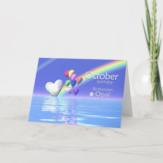 Oktober Birthday Opal Heart Karte (Vorderseite)