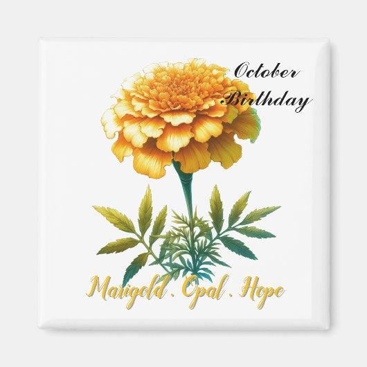 Oktober Birthstone Opal Marigold Blume Magnet (Vorne)