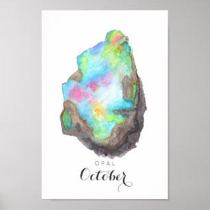 Oktober Birthstone - Opalplakat des Aquarell-  Poster