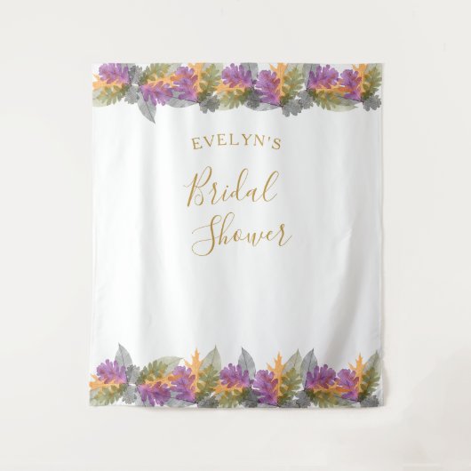 Oktober Blätter Elegantes Gold Script Brautparty Wandteppich (Vorderseite)