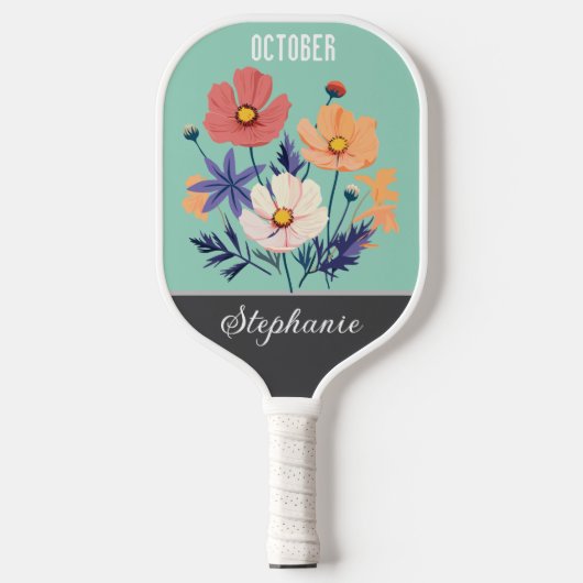 Oktober Blume Individuelle Name Pickleball Schläger (Vorderseite)