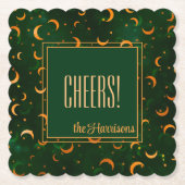 Oktober Crescent Moons & Stars Green Bokeh Muster Untersetzer (Vorderseite)