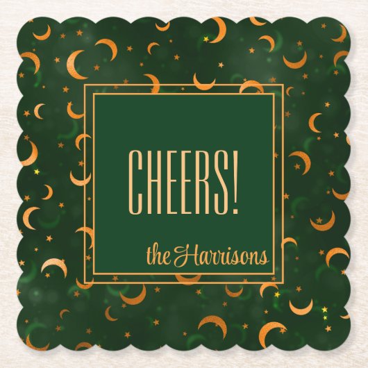 Oktober Crescent Moons & Stars Green Bokeh Muster Untersetzer (Vorderseite)
