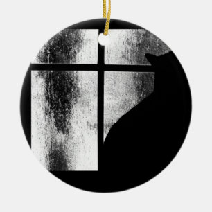 Oktober duscht schwarze Katzen-Silhouette an Keramik Ornament