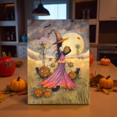 Oktober Fields Halloween Hexe und Katzen Fantasy Karte