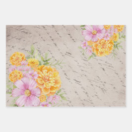 Oktober Geburtmonat Blume Marigold Cosmos Geschenkpapier Set