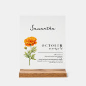 Oktober Geburtsmonat Blume Marigold Personalisiert Acrylschild (Vorderseite)