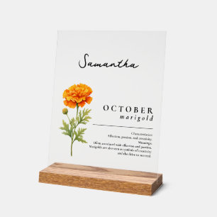 Oktober Geburtsmonat Blume Marigold Personalisiert Acrylschild