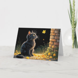 Oktober Geburtstag Kitten zusehen ein Fall Leaf Karte