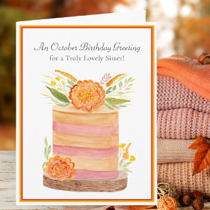 Oktober-Geburtstag Schwester mit Ringelblumen auf Karte