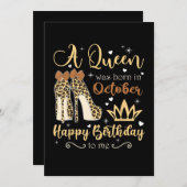 Oktober Girl Birthday Leopard High Heels Königin Save The Date (Vorne/Hinten)