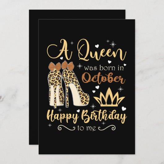 Oktober Girl Birthday Leopard High Heels Königin Save The Date (Vorne/Hinten)