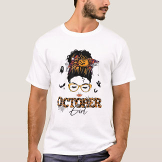 Oktober Girl Messy Bun Hair Halloween Cos T-Shirt