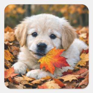 Oktober Golden Retriever Welpe Quadratischer Aufkleber