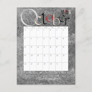 Oktober Gray Modern Monthly Calendar 2025 Postkarte