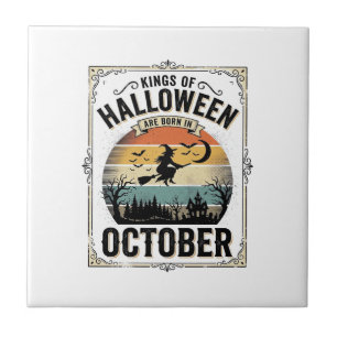 Oktober Halloween Geburtstag Vintage Hexen-Shirt D Fliese
