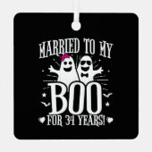 Oktober Hochzeitstag 34. Jahrestag Ornament Aus Metall (Rückseite)