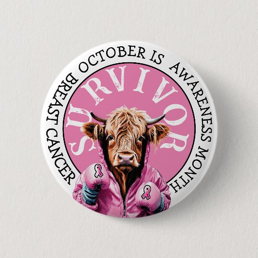 Oktober ist Brustkrebs-Bewusstsein Pink Survivor Button (Vorderseite)