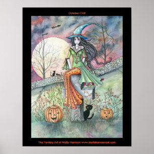 Oktober-Kälte-Halloween-Hexenkatzenplakat Poster