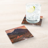 Oktober-Licht auf Scheinwerfer-Becken Glasuntersetzer (Schrägansicht)