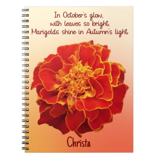 Oktober Marigold Birth Blume Spiral Notebook Notizblock (Vorderseite)
