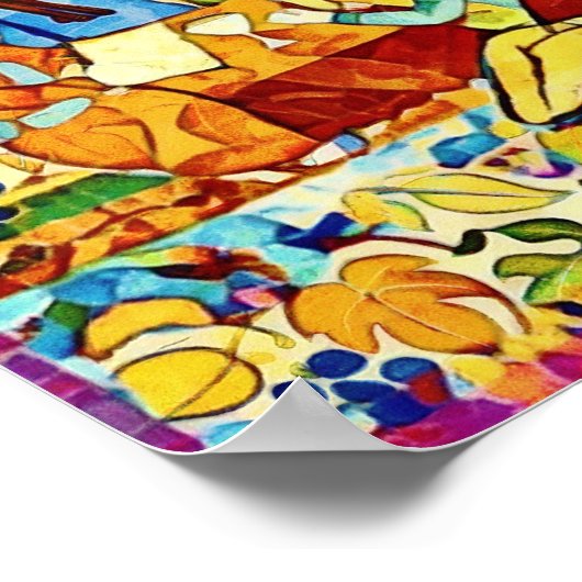 Oktober Naive Folk Art Herbst Celebration Poster (Ecke)