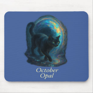 Oktober Opal - Black Cat & Iridescent Portal Mousepad