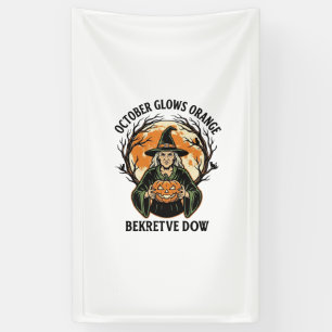 Oktober Orange Shirt Vintage Hexe Kürbis Bewusstse Banner