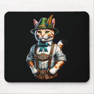 Oktober Party Cat Funny German Bayarian Lederhosen Mousepad