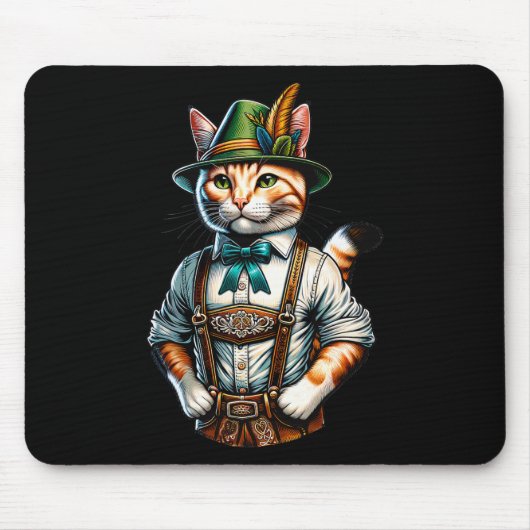 Oktober Party Cat Funny German Bayarian Lederhosen Mousepad (Vorne)