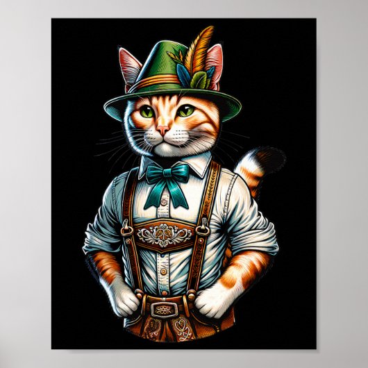 Oktober Party Cat Funny German Bayarian Lederhosen Poster (Vorne)